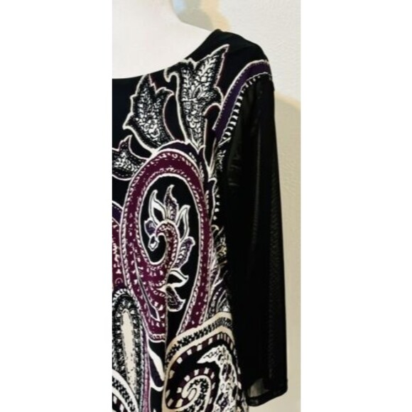 Chicos Travelers Women Size 2 (L) 3/4 Sheer Sleeve Paisley Top Boho Whimsigoth - Picture 2 of 10